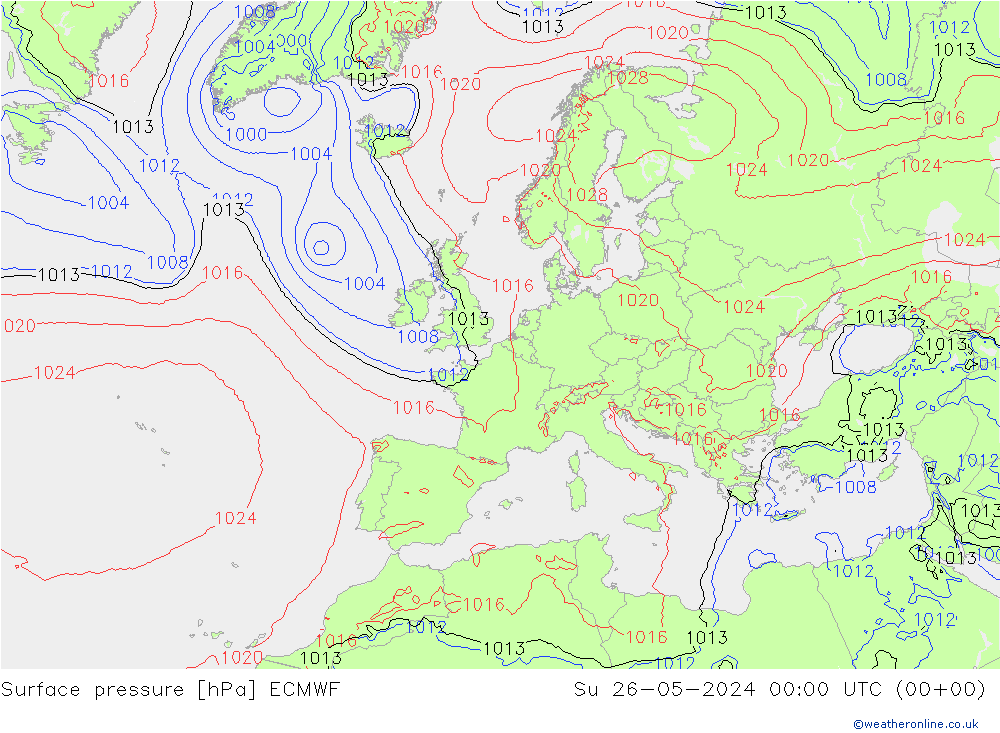 Presión superficial ECMWF dom 26.05.2024 00 UTC