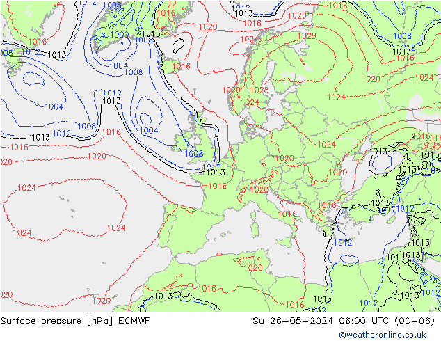 Pressione al suolo ECMWF dom 26.05.2024 06 UTC