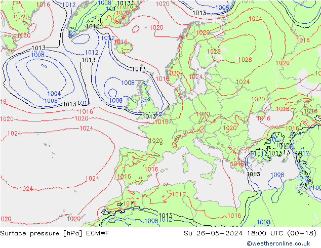 Bodendruck ECMWF So 26.05.2024 18 UTC