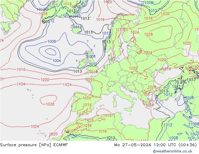 Luchtdruk (Grond) ECMWF ma 27.05.2024 12 UTC