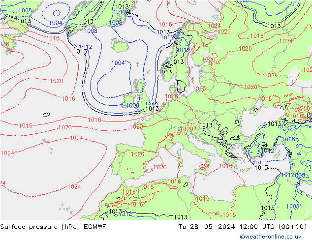 Presión superficial ECMWF mar 28.05.2024 12 UTC