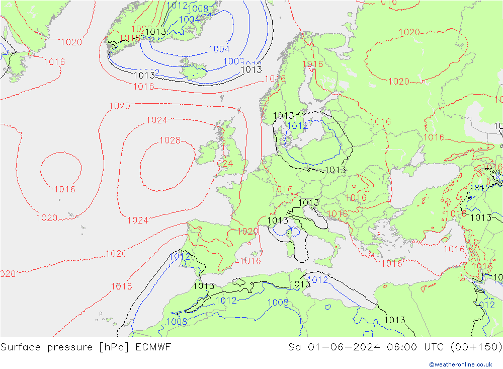 Bodendruck ECMWF Sa 01.06.2024 06 UTC