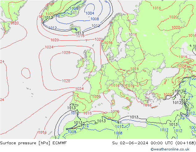 pression de l'air ECMWF dim 02.06.2024 00 UTC