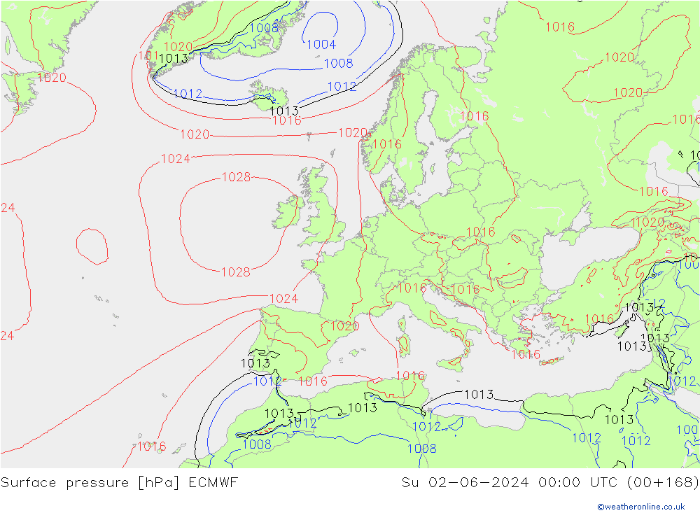 Surface pressure ECMWF Su 02.06.2024 00 UTC