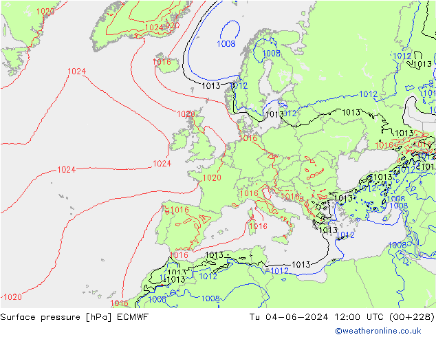 Bodendruck ECMWF Di 04.06.2024 12 UTC