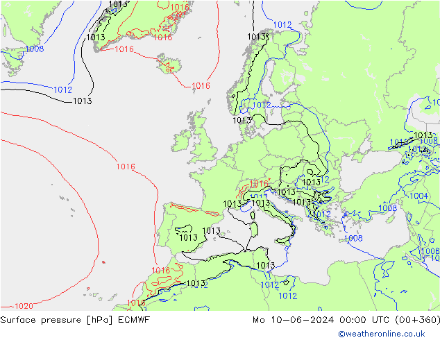 Bodendruck ECMWF Mo 10.06.2024 00 UTC