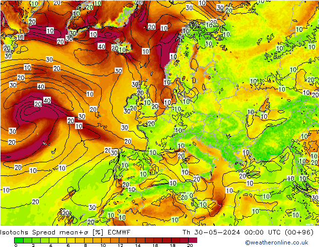 Isotachs Spread ECMWF Th 30.05.2024 00 UTC