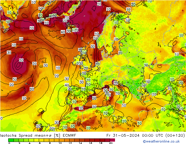 Isotachs Spread ECMWF Fr 31.05.2024 00 UTC