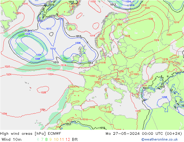 High wind areas ECMWF Mo 27.05.2024 00 UTC