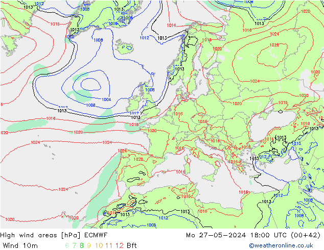 High wind areas ECMWF Mo 27.05.2024 18 UTC