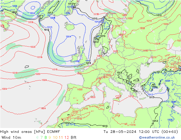 High wind areas ECMWF Ter 28.05.2024 12 UTC