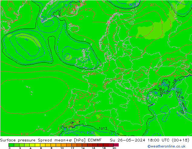 Surface pressure Spread ECMWF Su 26.05.2024 18 UTC