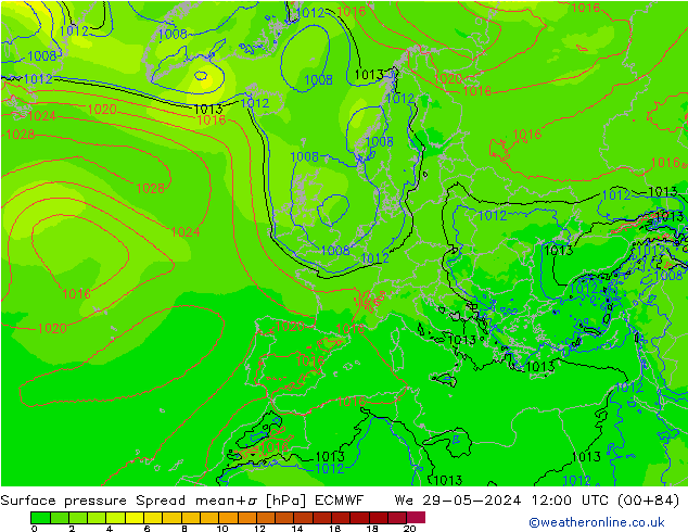 Surface pressure Spread ECMWF We 29.05.2024 12 UTC