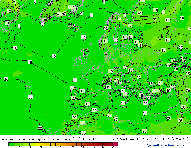 Temperaturkarte Spread ECMWF Mi 29.05.2024 00 UTC