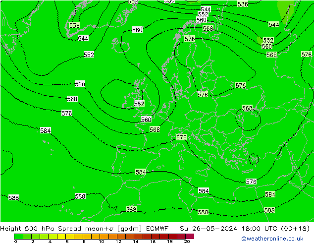 Height 500 hPa Spread ECMWF Dom 26.05.2024 18 UTC