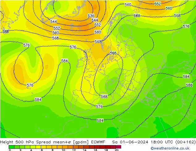 Height 500 hPa Spread ECMWF  01.06.2024 18 UTC