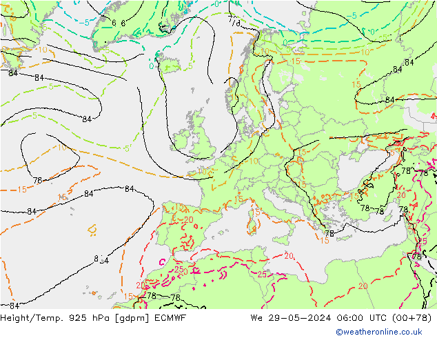 Height/Temp. 925 hPa ECMWF  29.05.2024 06 UTC