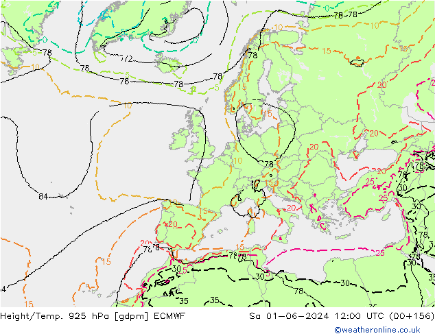 Yükseklik/Sıc. 925 hPa ECMWF Cts 01.06.2024 12 UTC