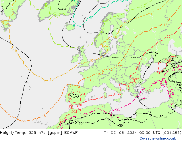 Height/Temp. 925 гПа ECMWF чт 06.06.2024 00 UTC