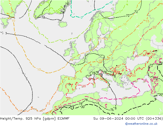 Height/Temp. 925 hPa ECMWF  09.06.2024 00 UTC