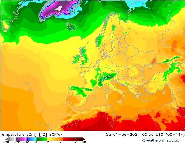 Temperatura (2m) ECMWF Sáb 01.06.2024 00 UTC