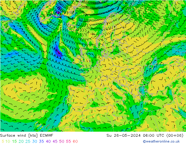 Bodenwind ECMWF So 26.05.2024 06 UTC