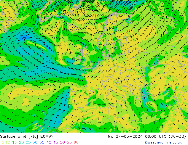 Viento 10 m ECMWF lun 27.05.2024 06 UTC