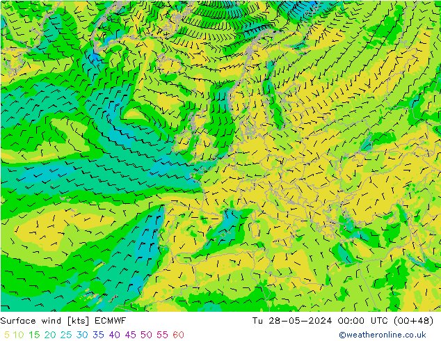 Vento 10 m ECMWF mar 28.05.2024 00 UTC