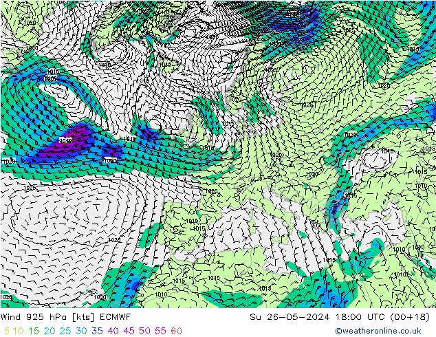 Vent 925 hPa ECMWF dim 26.05.2024 18 UTC