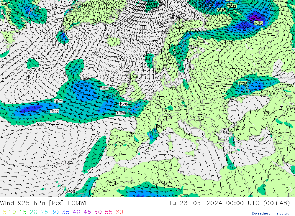 Wind 925 hPa ECMWF Tu 28.05.2024 00 UTC