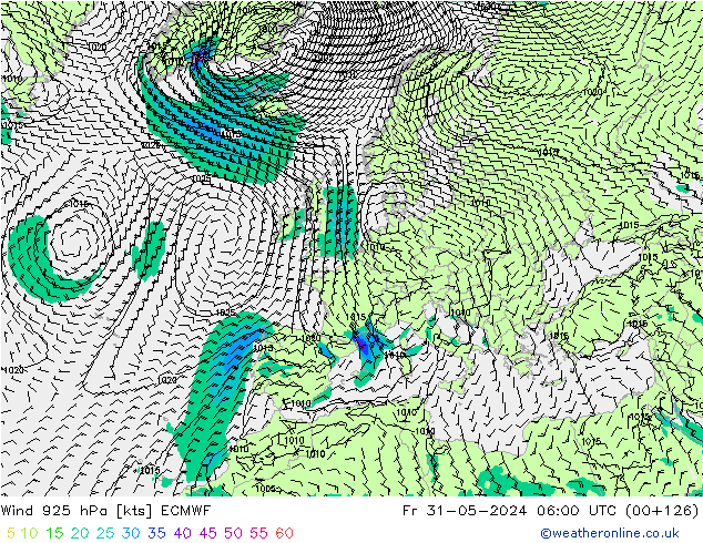 Wind 925 hPa ECMWF Fr 31.05.2024 06 UTC