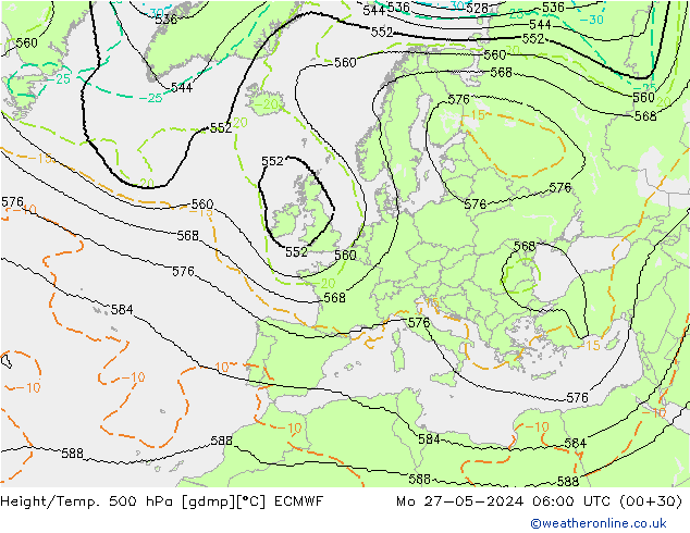 Height/Temp. 500 hPa ECMWF Mo 27.05.2024 06 UTC