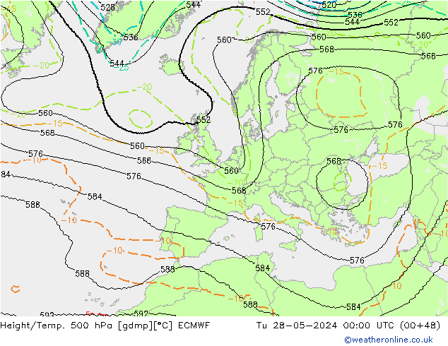 Height/Temp. 500 hPa ECMWF Tu 28.05.2024 00 UTC