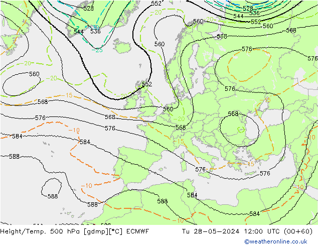 Height/Temp. 500 hPa ECMWF Tu 28.05.2024 12 UTC