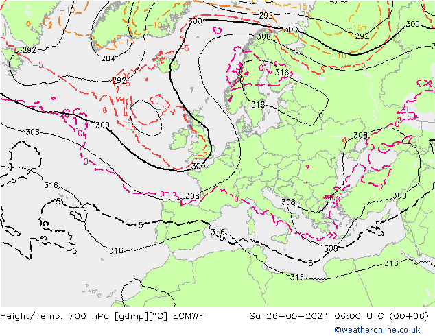 Yükseklik/Sıc. 700 hPa ECMWF Paz 26.05.2024 06 UTC