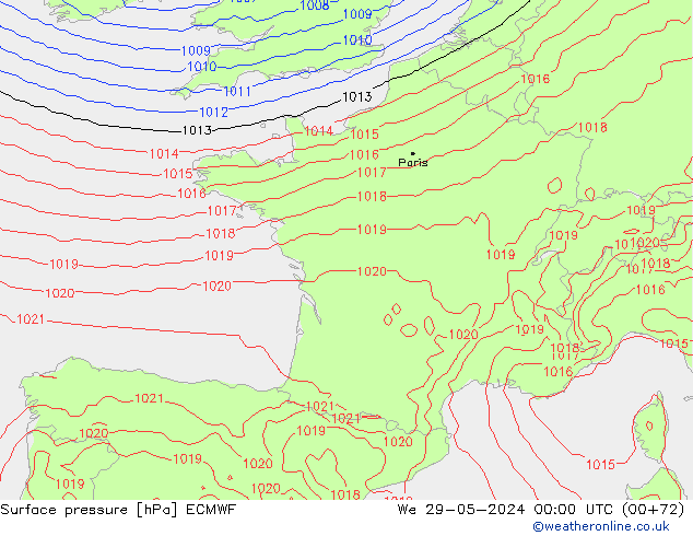 Luchtdruk (Grond) ECMWF wo 29.05.2024 00 UTC