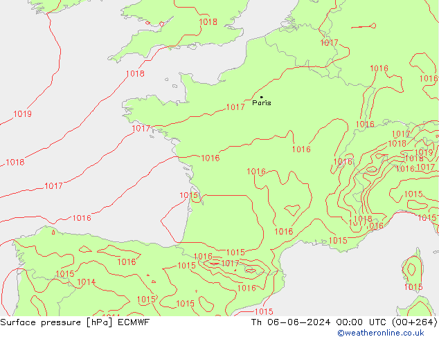 Pressione al suolo ECMWF gio 06.06.2024 00 UTC