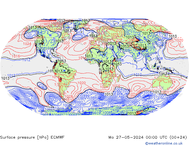 Surface pressure ECMWF Mo 27.05.2024 00 UTC