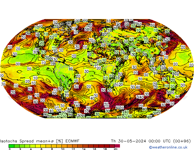 Isotachs Spread ECMWF Th 30.05.2024 00 UTC