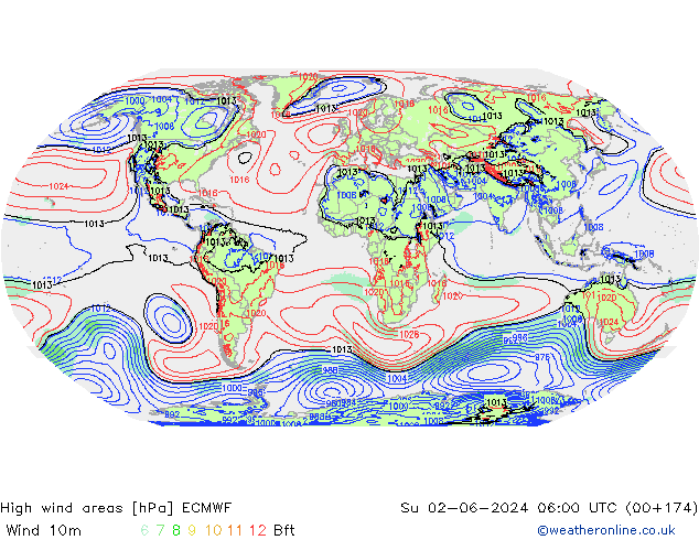 yüksek rüzgarlı alanlar ECMWF Paz 02.06.2024 06 UTC