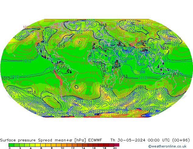 Luchtdruk op zeeniveau Spread ECMWF do 30.05.2024 00 UTC