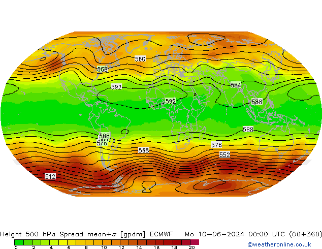 Geop. 500 hPa Spread ECMWF lun 10.06.2024 00 UTC