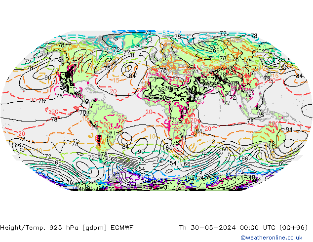 Hoogte/Temp. 925 hPa ECMWF do 30.05.2024 00 UTC