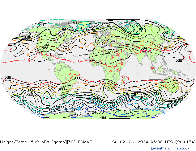 Height/Temp. 500 гПа ECMWF Вс 02.06.2024 06 UTC