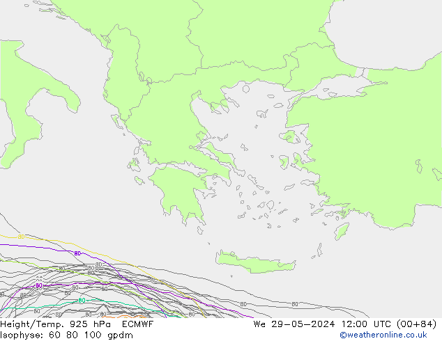 Height/Temp. 925 hPa ECMWF St 29.05.2024 12 UTC