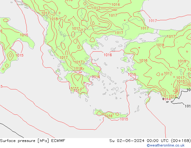 Presión superficial ECMWF dom 02.06.2024 00 UTC