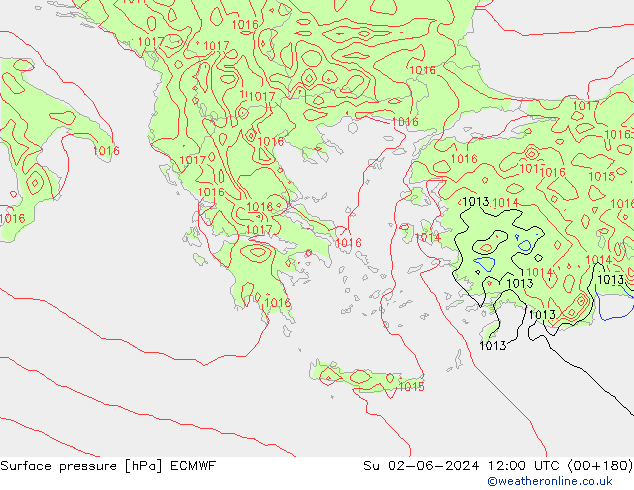Atmosférický tlak ECMWF Ne 02.06.2024 12 UTC