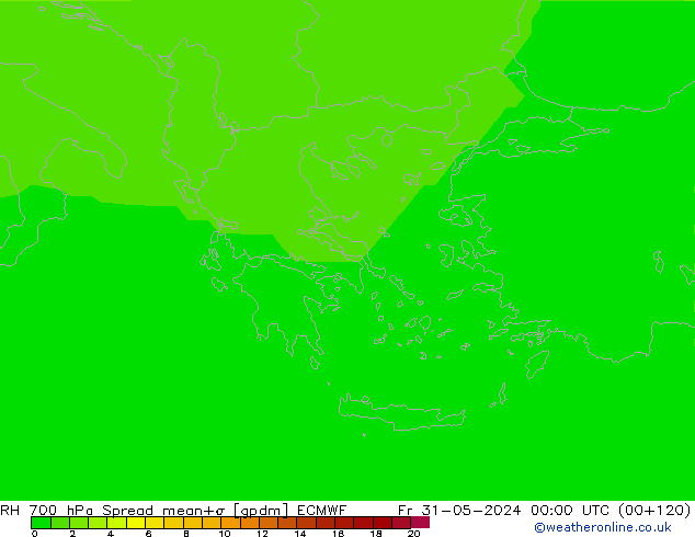 RH 700 hPa Spread ECMWF Sex 31.05.2024 00 UTC