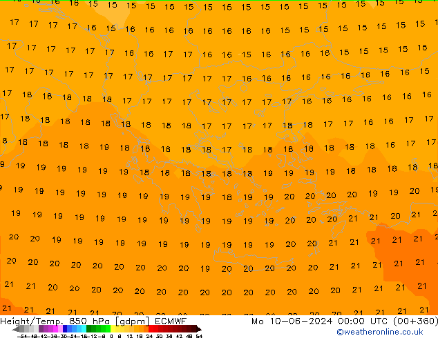 Géop./Temp. 850 hPa ECMWF lun 10.06.2024 00 UTC