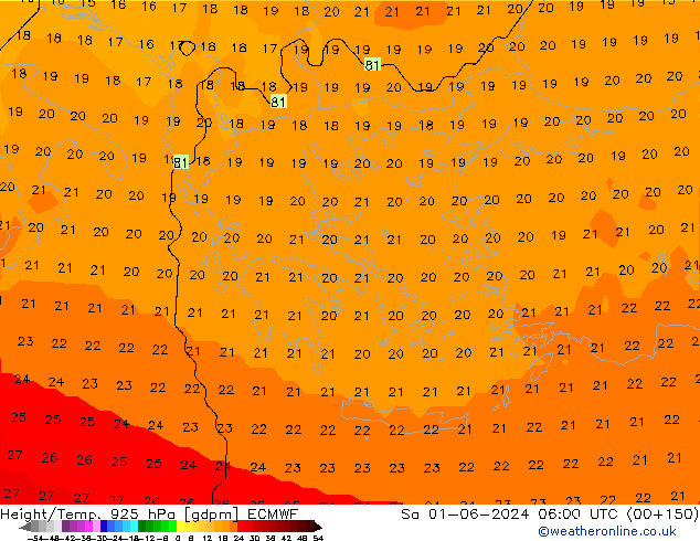 Height/Temp. 925 hPa ECMWF Sa 01.06.2024 06 UTC